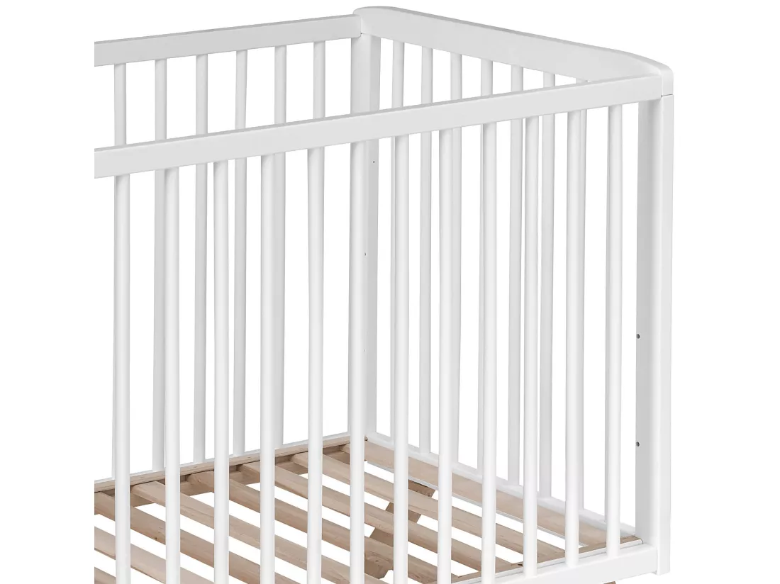Lit bébé en bois massif blanc avec sommier réglable en hauteur 60x120