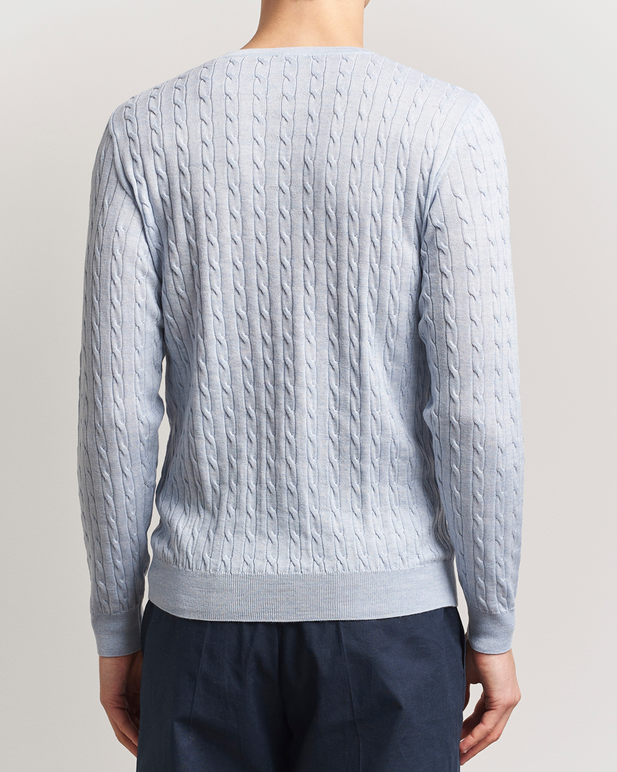 Stenströms Merino Cable Crew Neck Light Blue