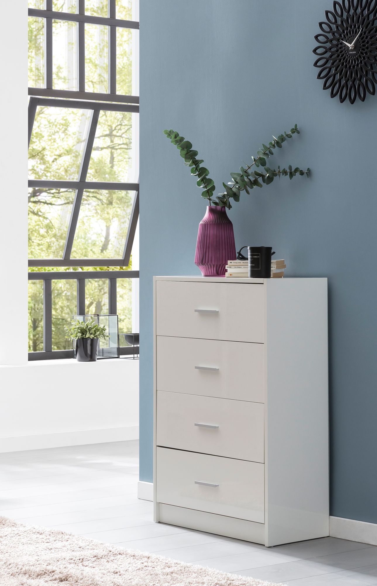 KADIMA DESIGN Hochglanz Sideboard, 4 Schubladen, modern, zeitlos, vielseitig einsetzbar.