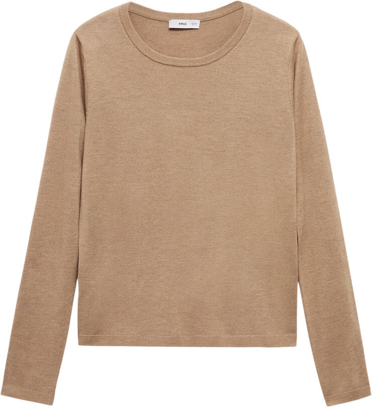 MANGO Fine-knit crew neck sweater Medium brown