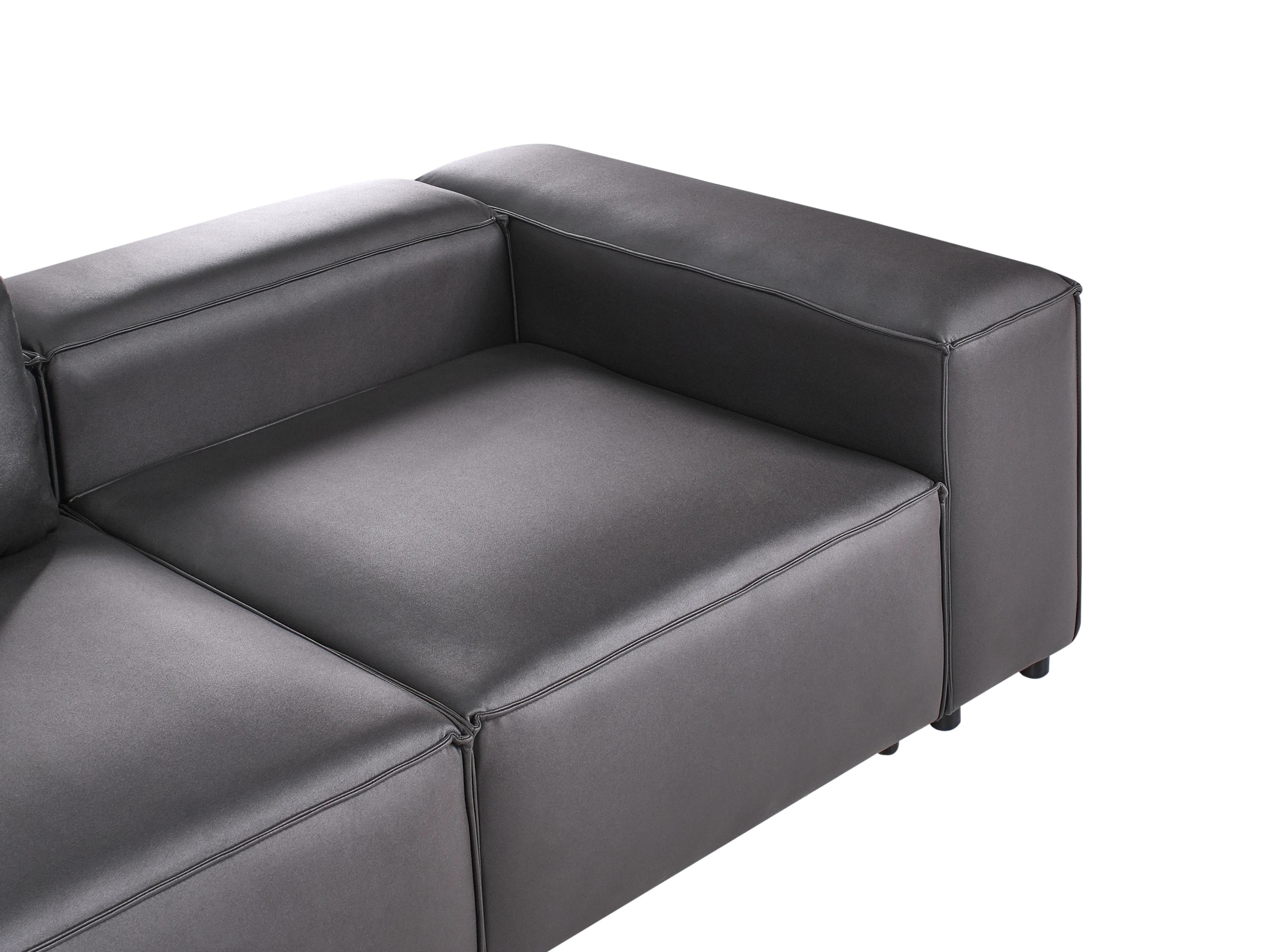 Modulaire hoekbank 3-zits BRANDE Kunstleer Zwart met ottomaan rechtszijdig