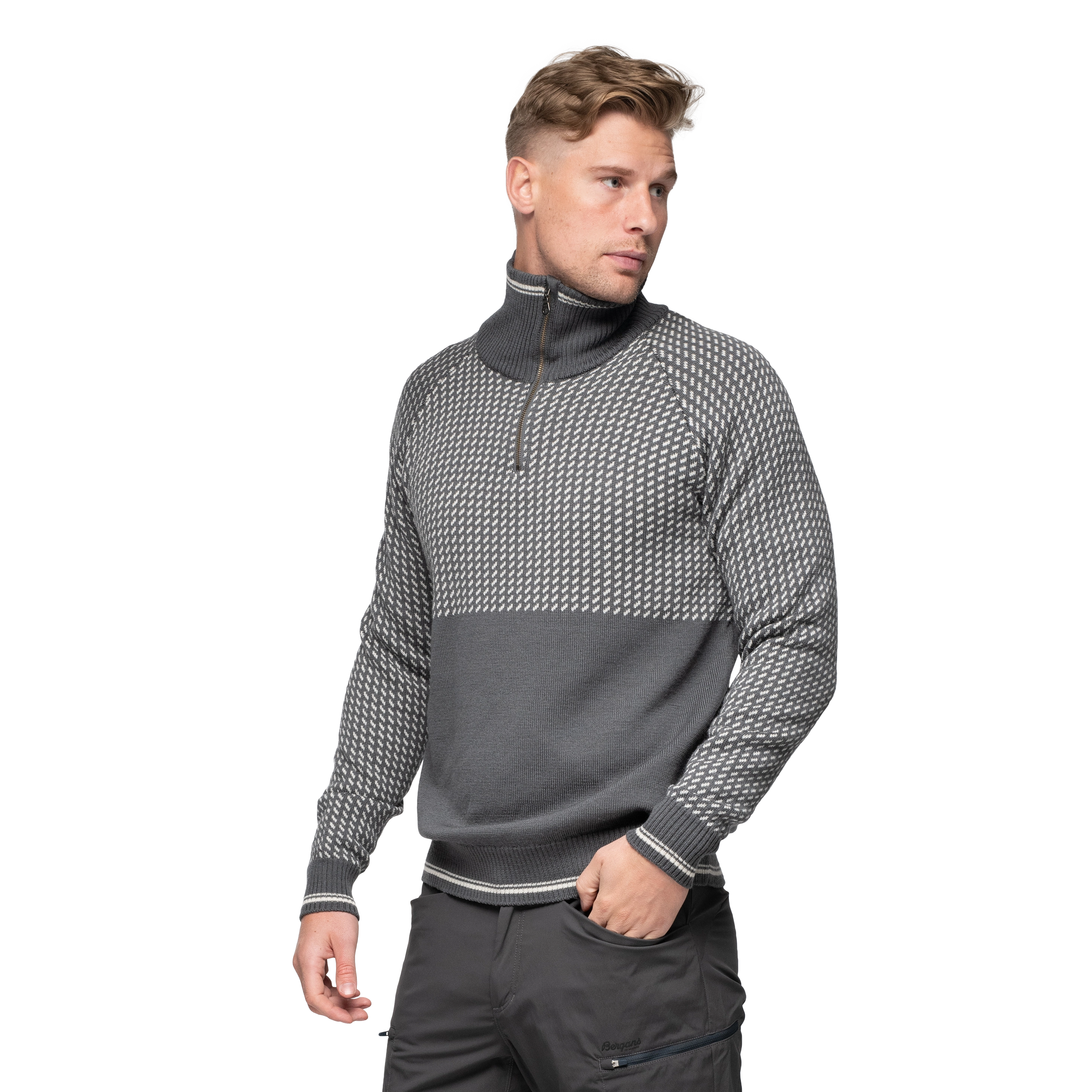 Alvdal Wool Half Zip Solid Dark Grey / Vanilla White
