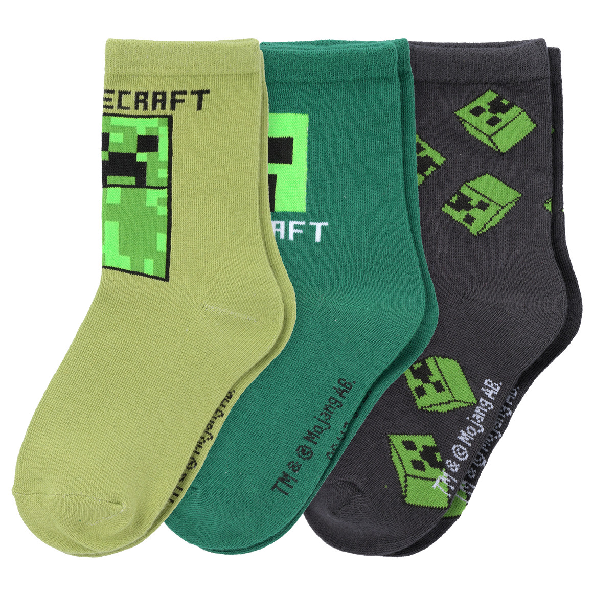 Topolino 3 Paar Minecraft Socken im Set dunkelgrau / grün / dunkelgrün