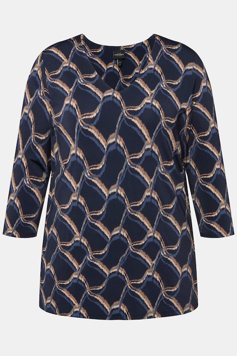 Slinkyshirt, Wellen, Classic, V-Ausschnitt, 3/4-Arm