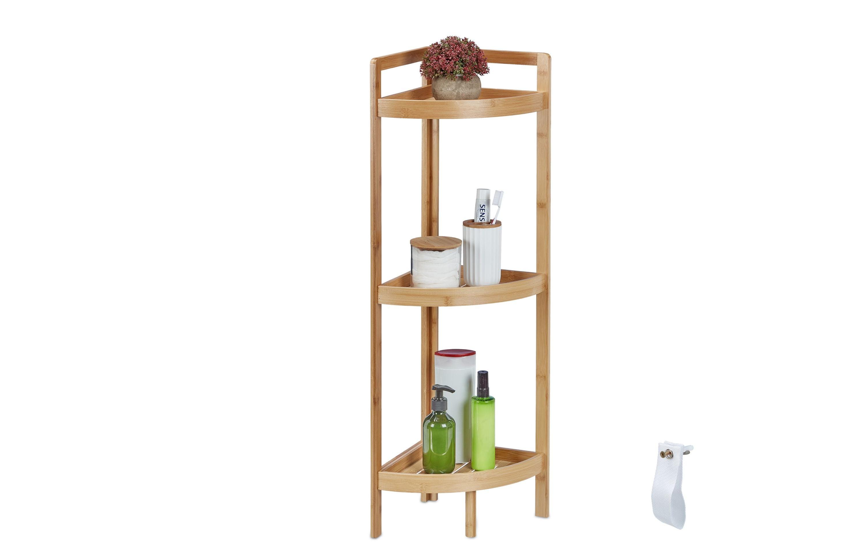 Badezimmerregal mit 3 Ablagen 90 x 36.5 x 26 cm, NatureFreistehendes Eckregal