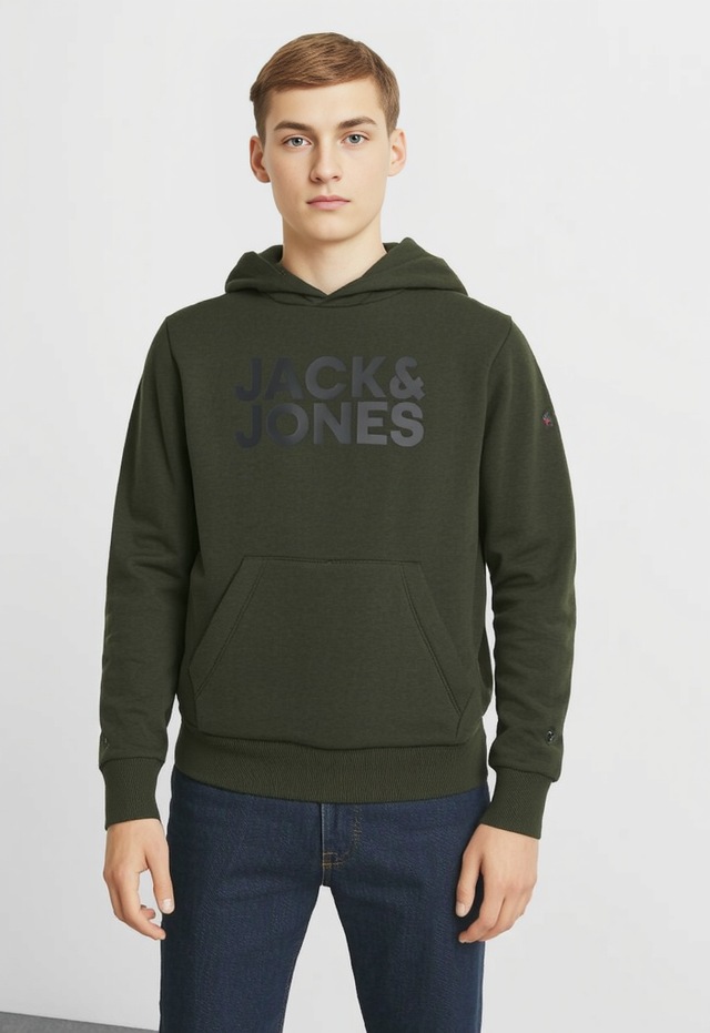 Jack & Jones Junior Kapuzensweatshirt »JJECORP mit Druck, Kängurutasche, pflegeleicht«, bedruckt, modisch, regular fit, Rundhals