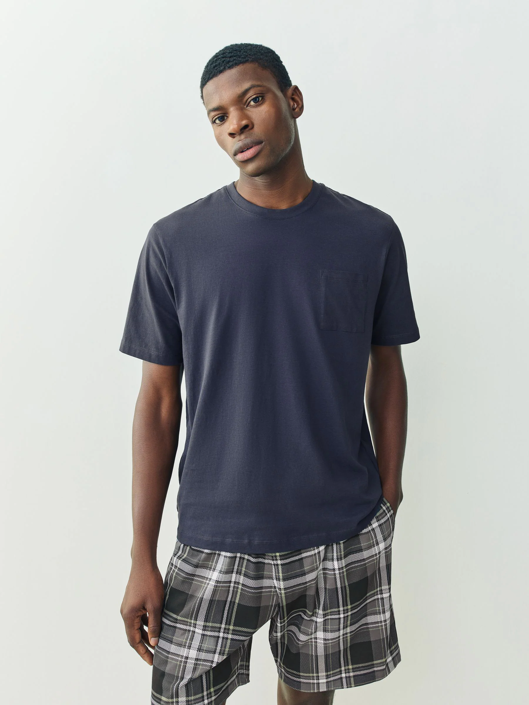 Zwart/marineblauw - Check Short Sleeve Jersey Pyjamas Set 2 Pack