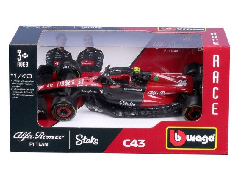 BBurago Alfa Romeo F1 Team Stake C43 Zhou 2023 1:43 Sammlermodell im Massstab 1:43