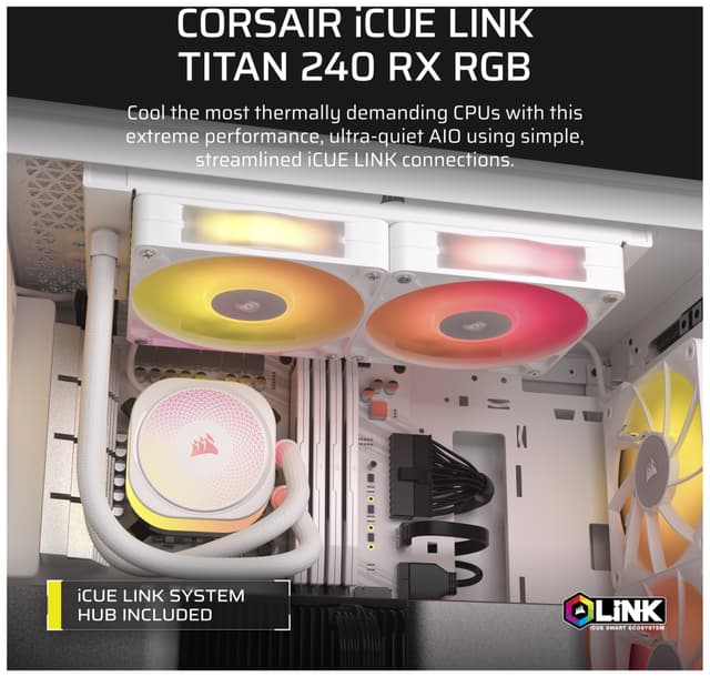 Corsair iCUE LINK TITAN 240mm RX RGB CPU-vandkøler (hvid)