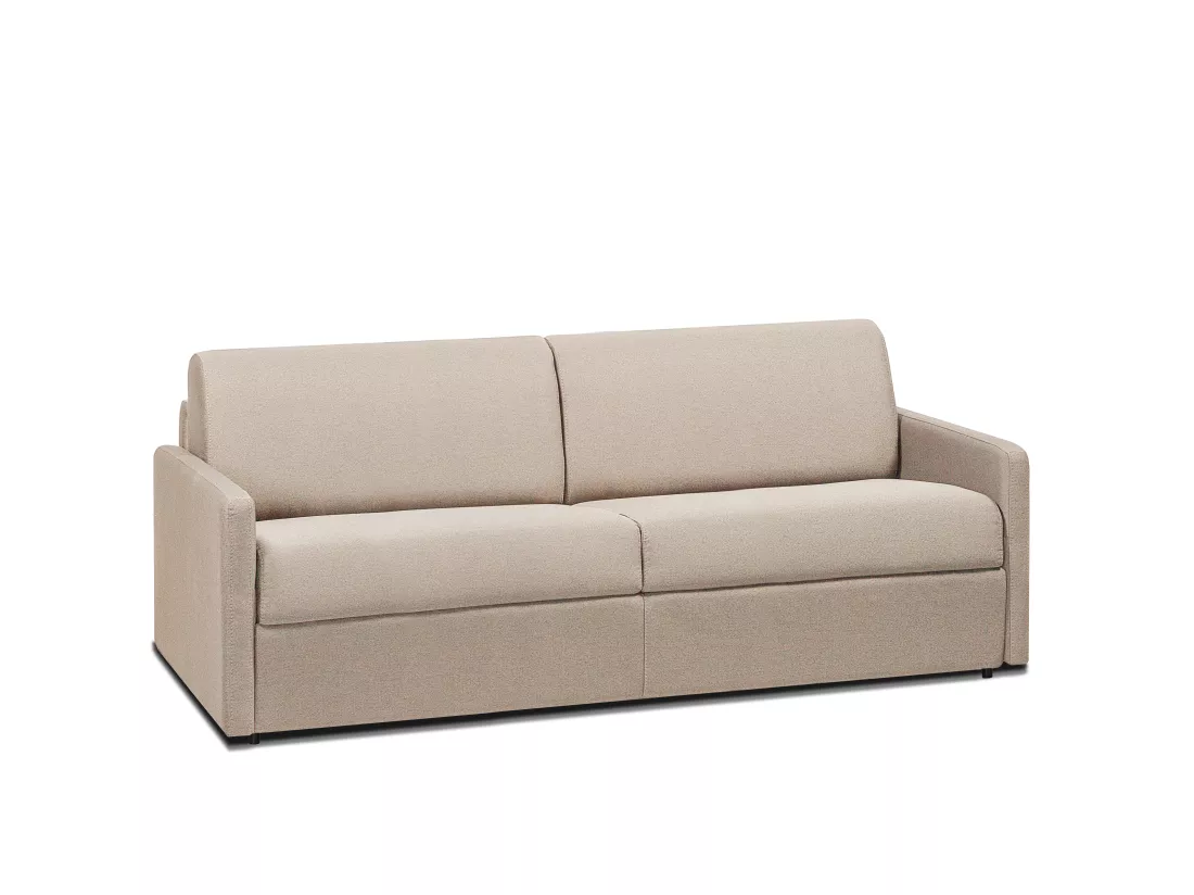 Canapé 4 places convertible express en tissu beige - Couchage à lattes larges 160 cm - Matelas 14 cm CALIFE