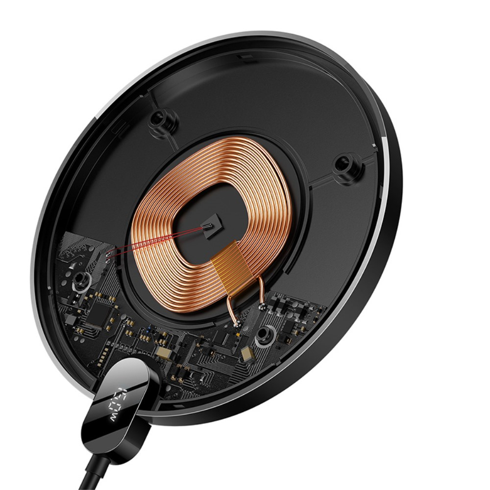 (15W) Qi Wireless Charger Induktionsladegerät mit LED Display - Schwarz
