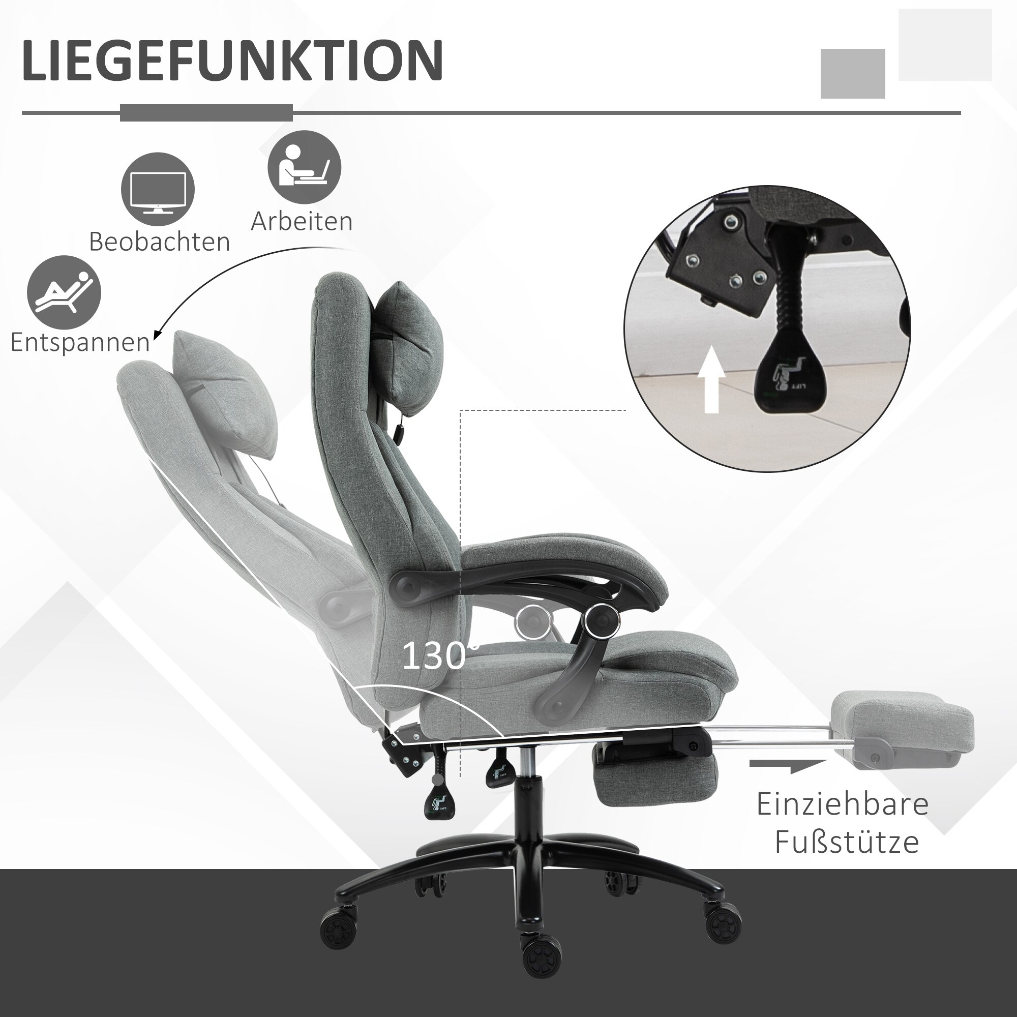 Vinsetto Bürostuhl  mit Massagefunktion grau 60 x 68 x 109-117 cm (BxTxH)