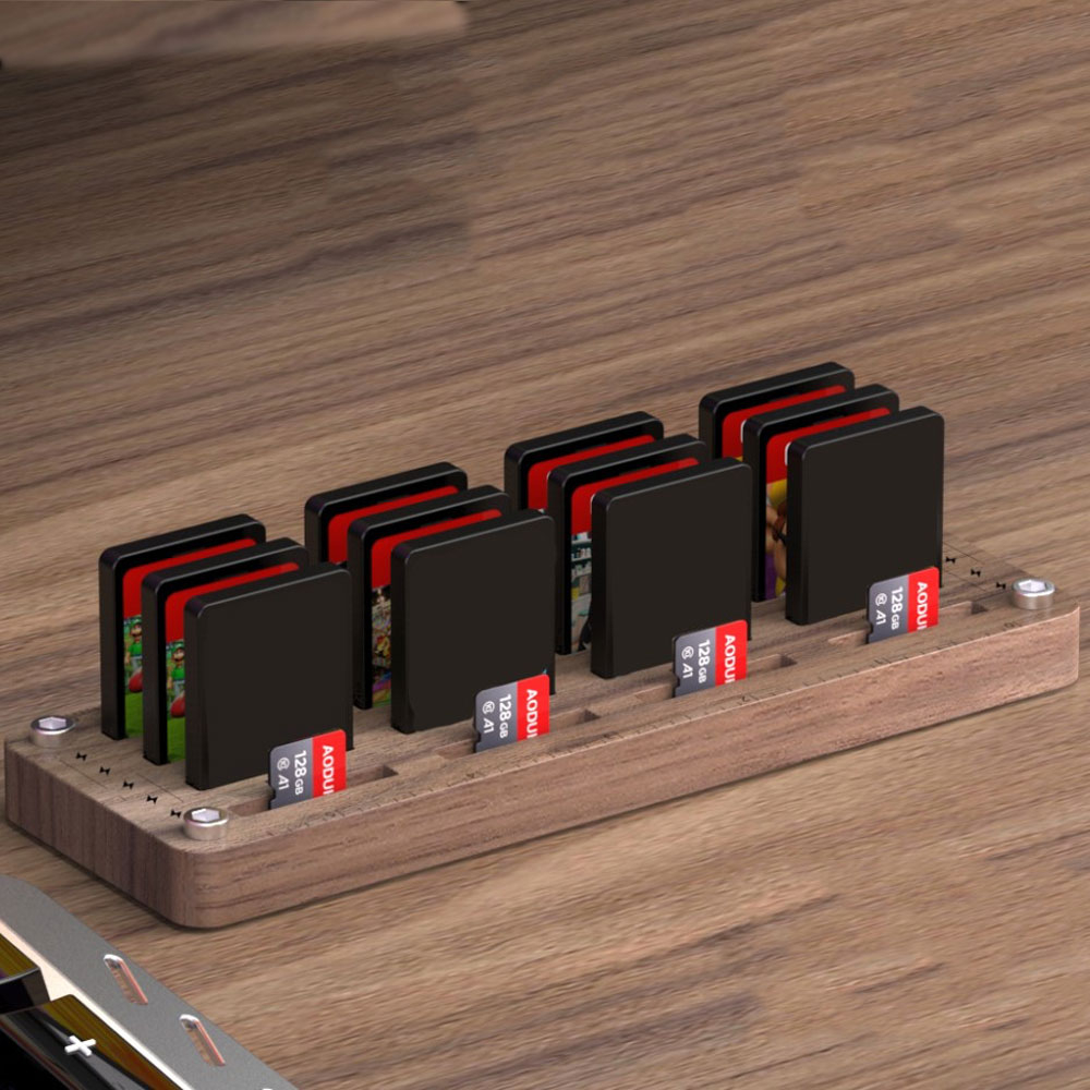 16in1 Spielehalterung / Kartenslots Organizer Game Card Holder für Nintendo Switch Spiele - Walnussholz