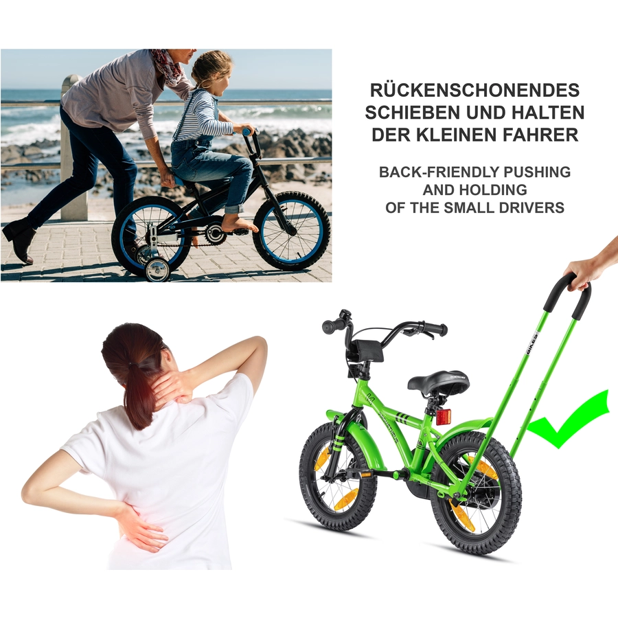 PROMETHEUS BICYCLES® Schiebestange für Kinderfahrrad, grün