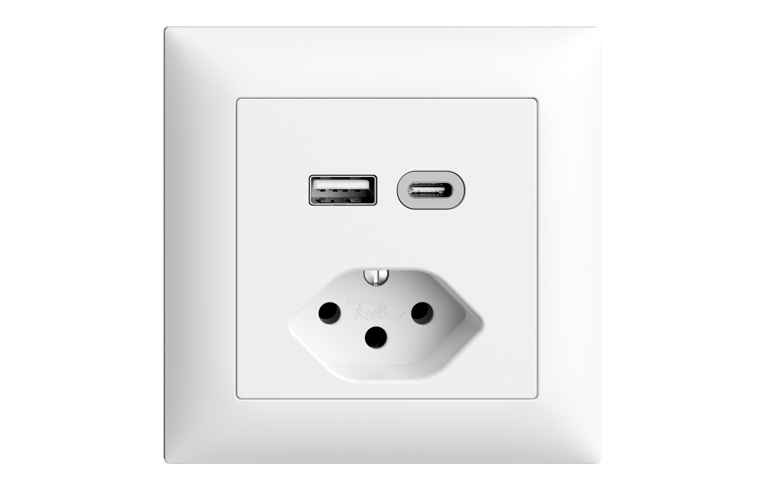 Steckdose 1x USB A, 1x USB C 3 A, 15 W<br>EDIZIOdue colore USB A+C/T13 Kombination 3.0A