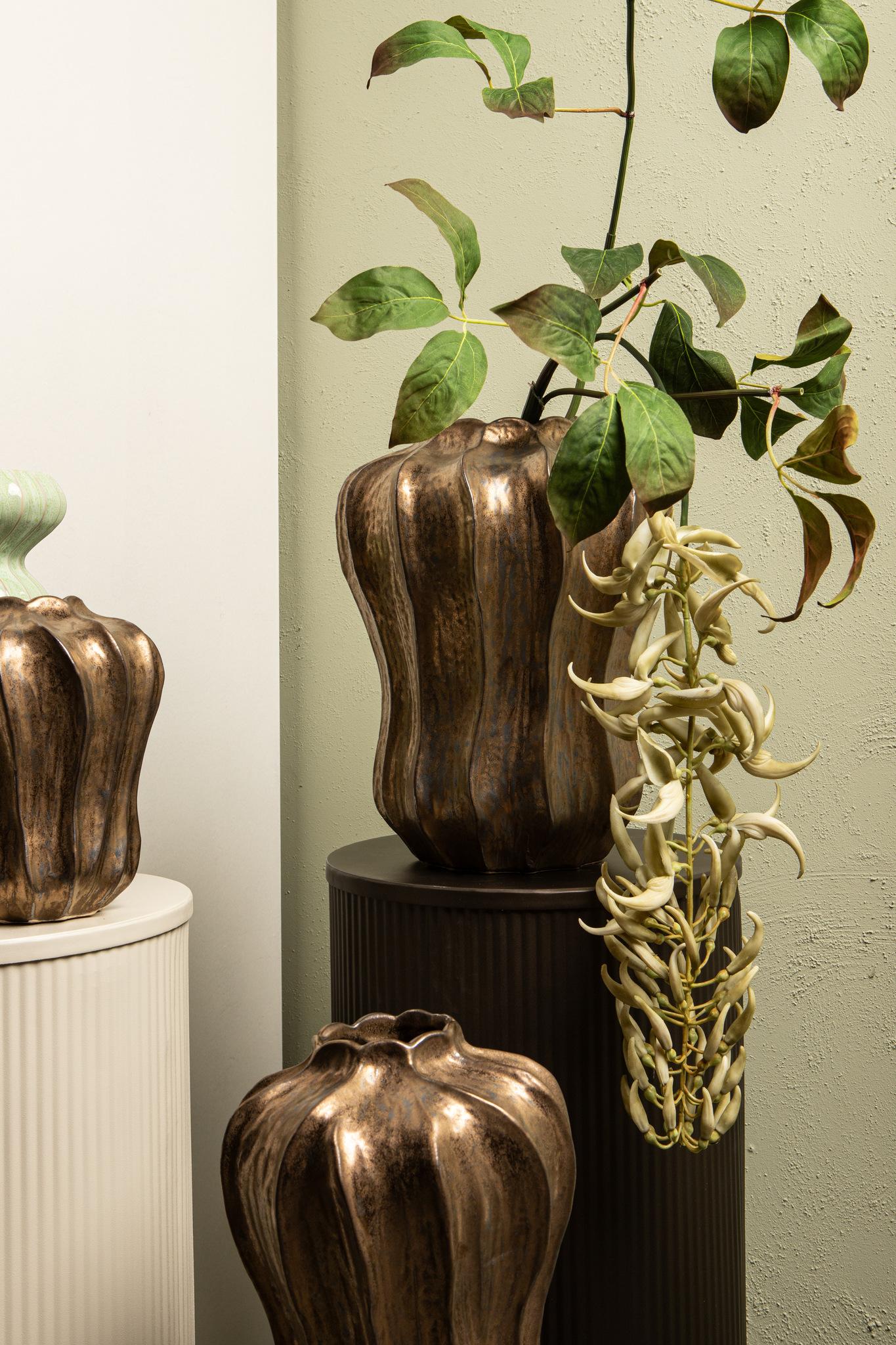 PTMD Hamish Bronze Ceramic Round Wavy Shaped Vase L