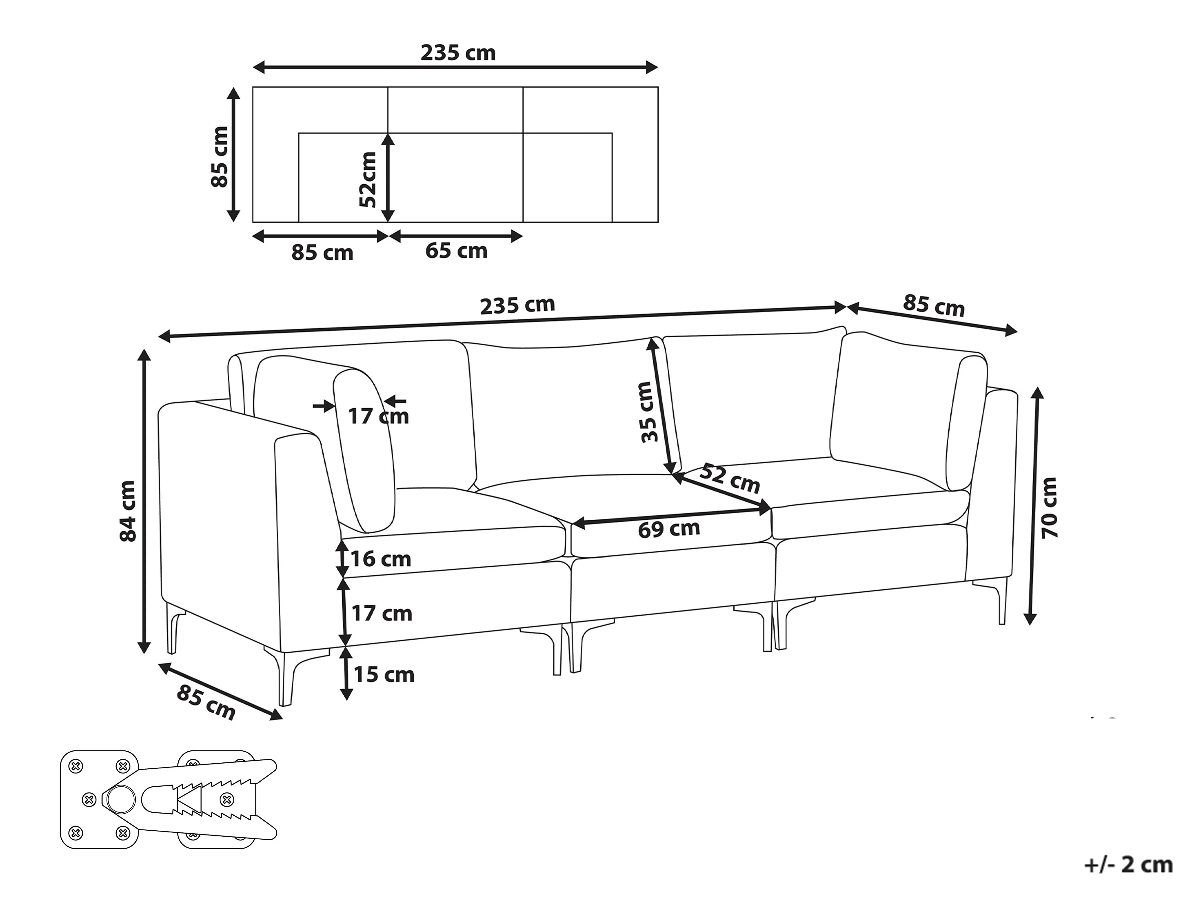 Modulaire bank 3-zits EVJA Fluweel Roze
