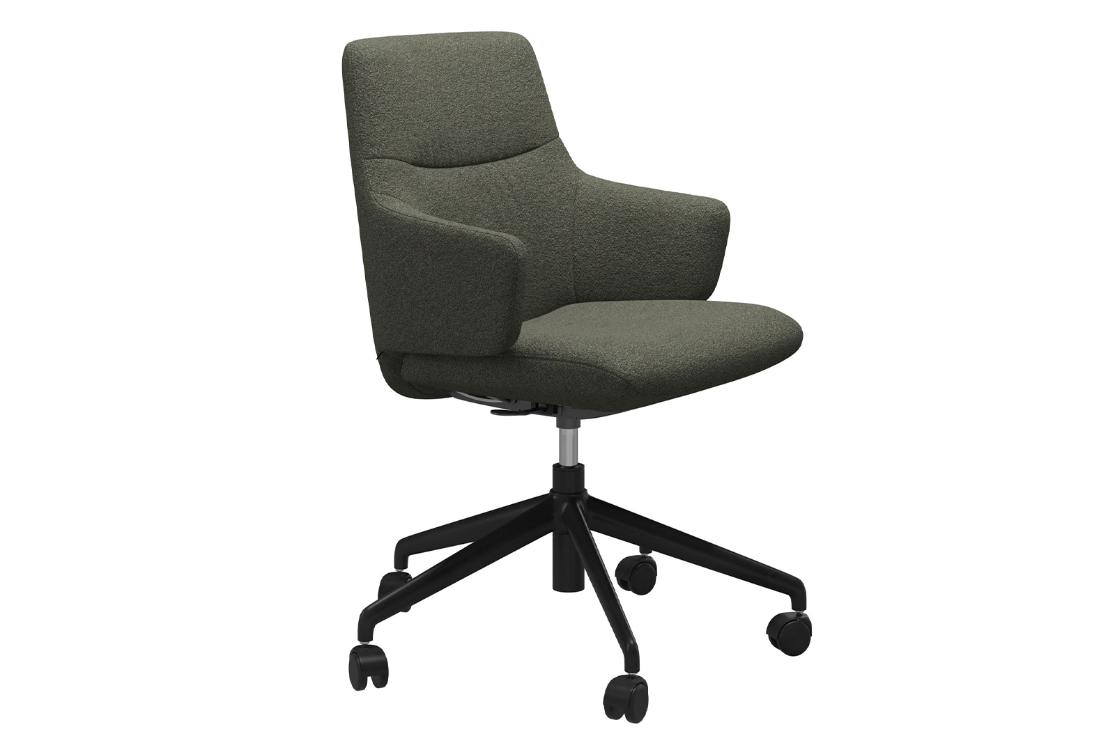 Mint kontorstol Lav stol i tekstil Orchid Green med arm og matt sort understell\n