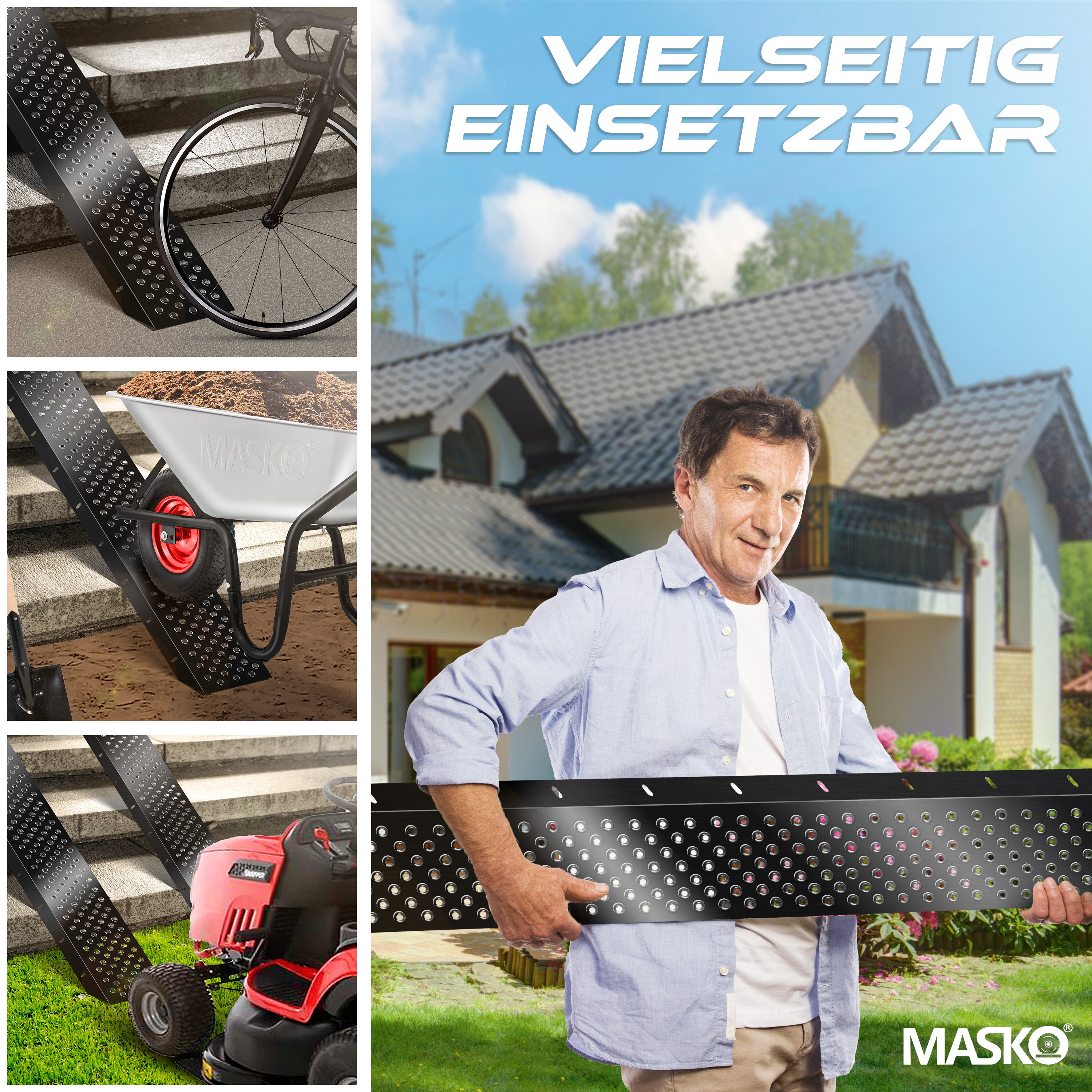 MASKO® 2X Auffahrrampe 400kg | Verladerampe | Verladeschiene | verzinkter Stahl | Antirutsch | 200kg* Pro Stück | Max 400kg* Pro Paar | Motorrad ATV Quad PKW Auto Laderampe | Anhängerrampe