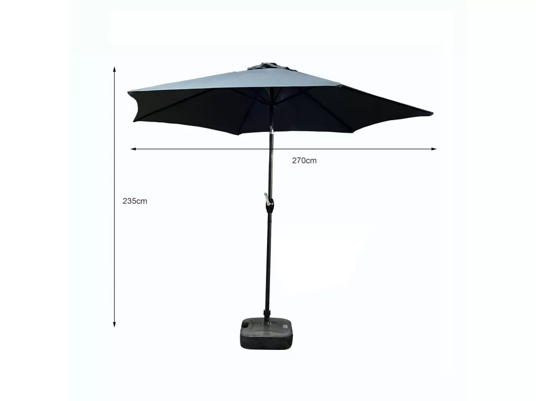 Parasol de jardin ORIENT avec inclinaison réglable en gris foncé, Poids 4,5 kg Dimensions L270 x l270 x H235 cm