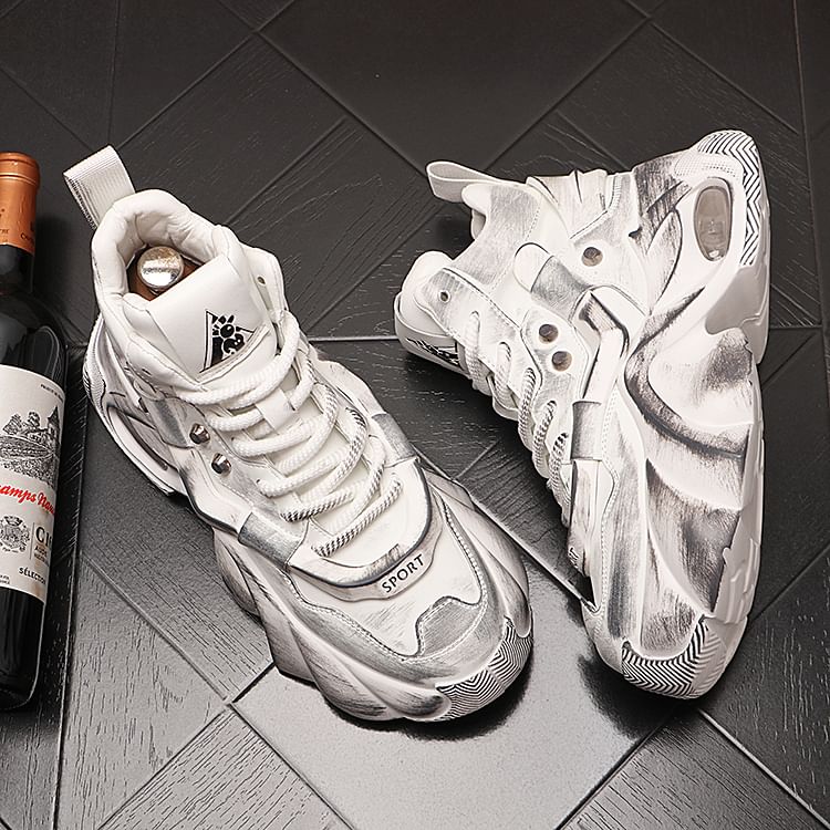 Mr Ozera - Platform Distressed Lace-Up High Top Sneakers