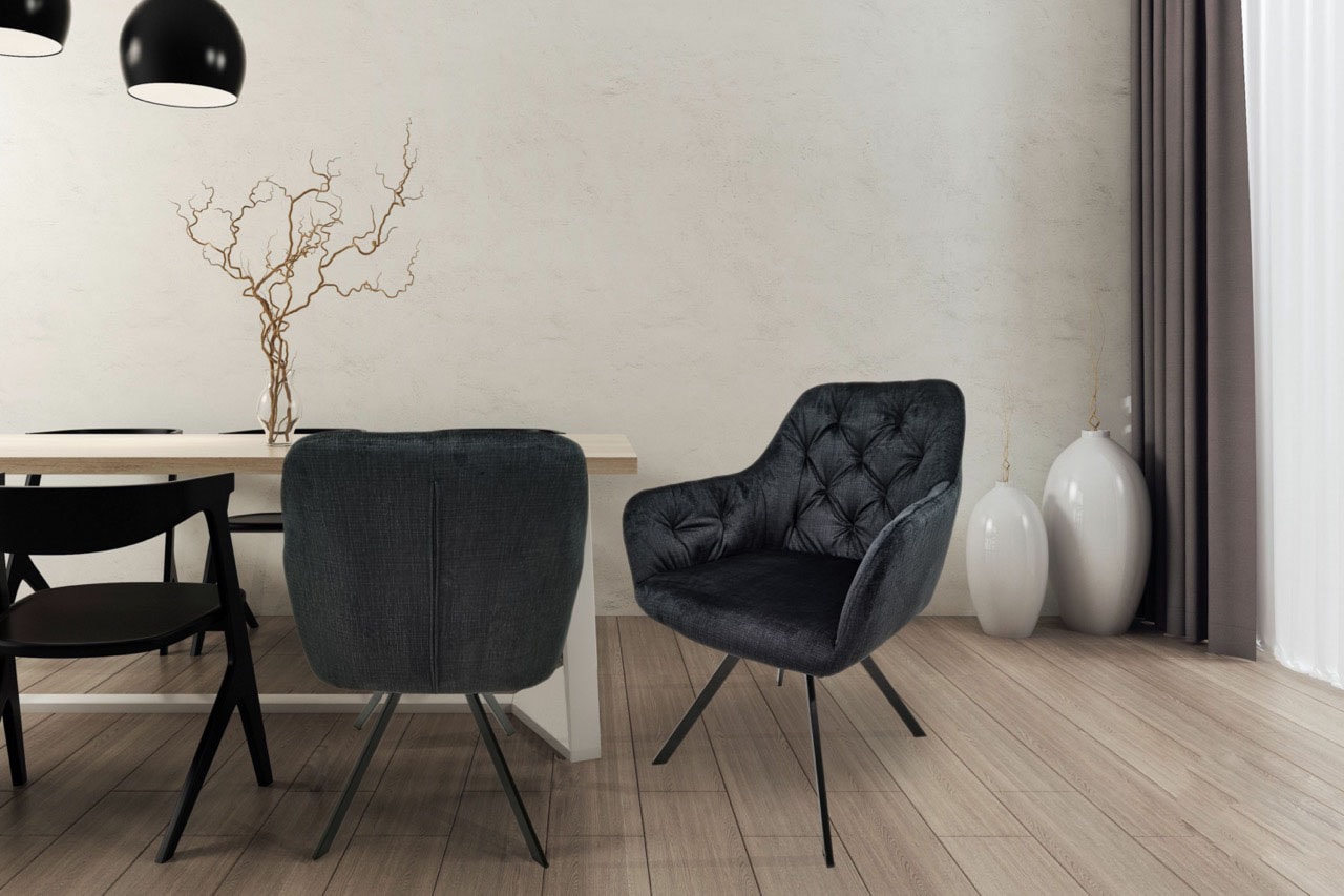 Kayoom Polsterstuhl »Stuhl Georgia 125 2er-Set, gesteppter Rücken, samtweicher Bezug« (Set) 2 Stk.360°-drehbar, elegante Steppung, mit Armlehne,  gesteppter Rücken