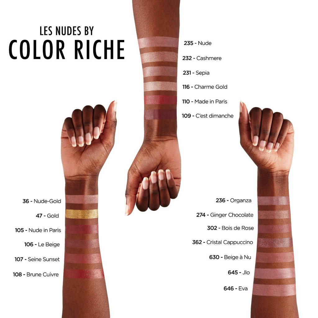 blijft goed zitten blijft geen parelmoer achterColor Riche lippenstift - 236 Organza nude
