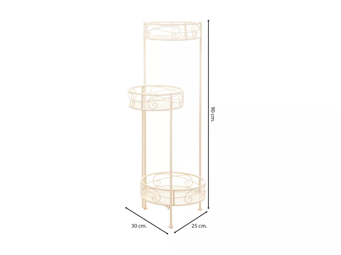 Support 3 casseroles en fer forgé blanc 30x25x90h cm