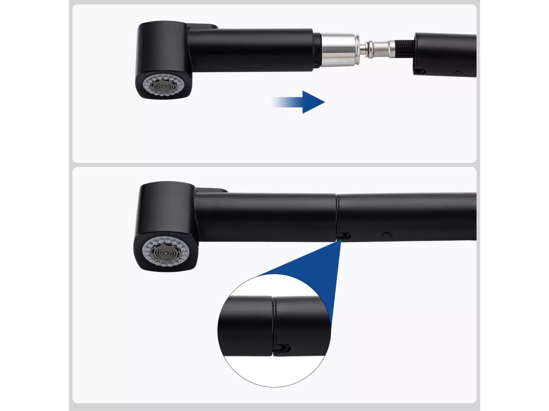 2pcs Robinet de Cuisine Noir avec Douchette Extractible Mitigeur Cuisine Rotatif à 360 ° Robinet d'Évier 2 Fonctions avec Barboteur Démotable