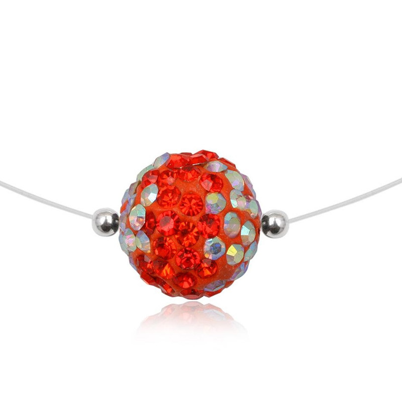 Collier Nylon Invisible Perle en Cristal Rouge et Argent 925