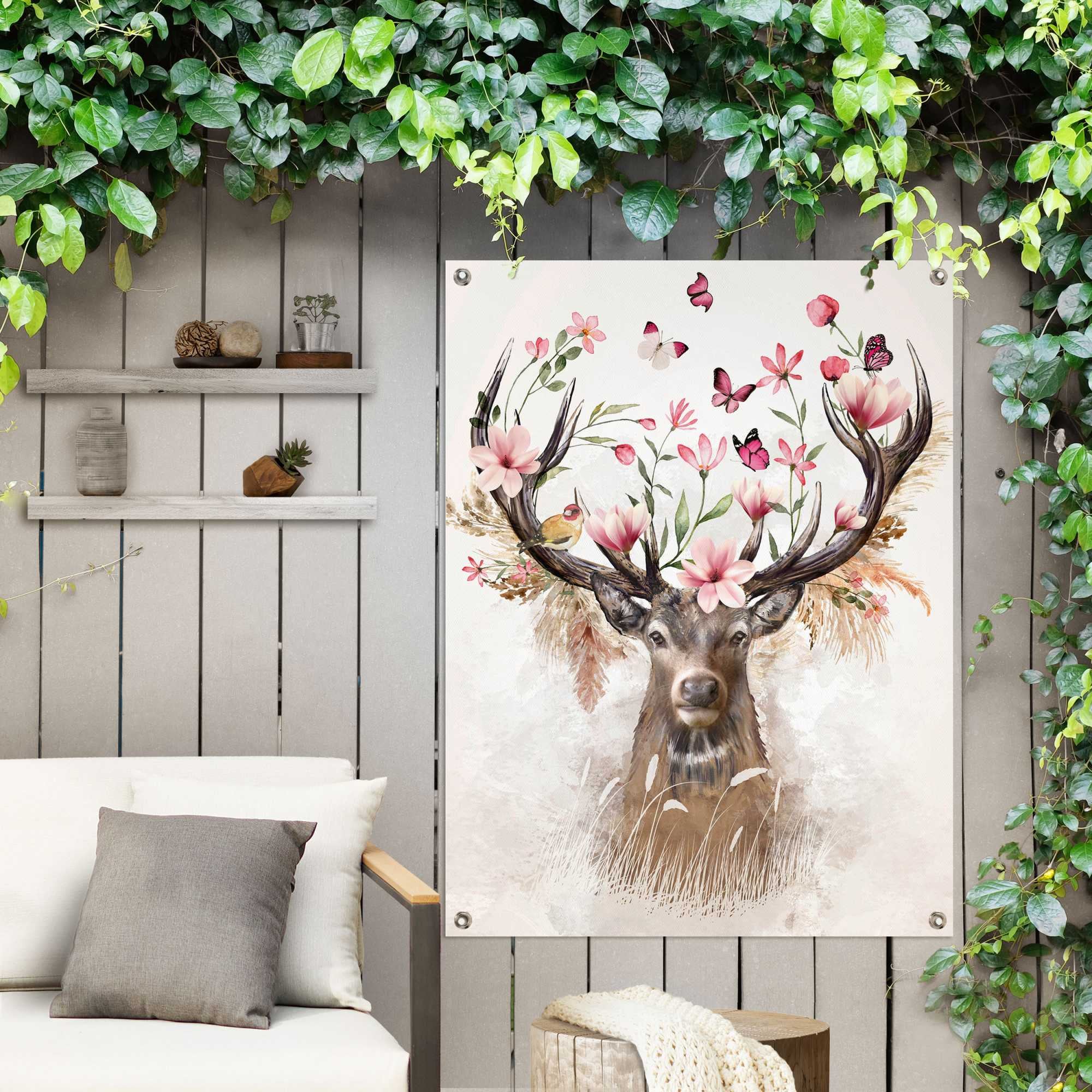 Reinders! Poster »Hirsch in Blumen« Outdoor für Garten oder Balkon