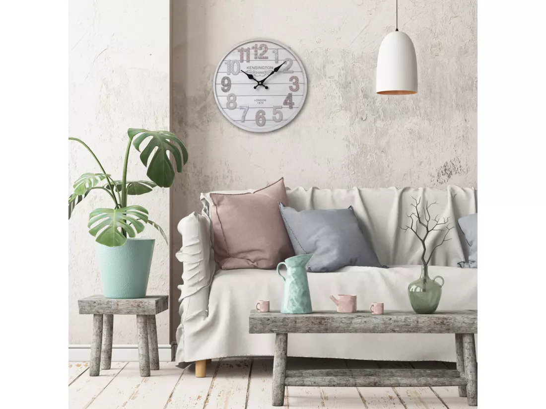 Horloge Murale Mdf Blanc Séjour Cuisine 33.8x33.8x4