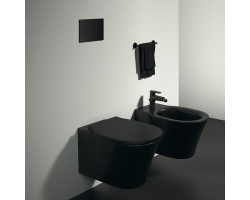 Ideal Standard Connect Air wandclosetset, randloos, matzwart met toiletzitting K8768V3
