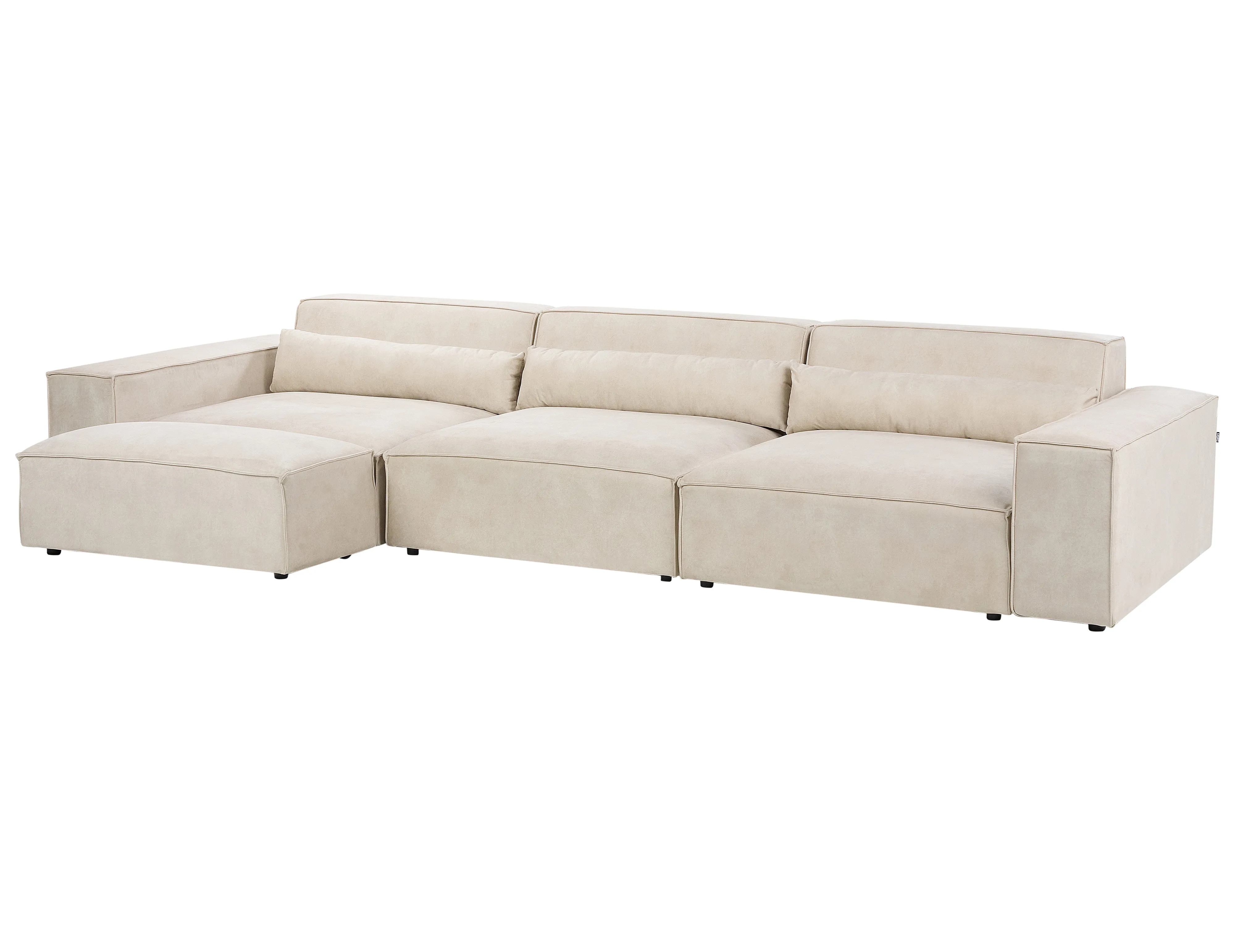 Modulaire bank 3-zits HELLNAR Fluweel Lichtbeige met ottomaan
