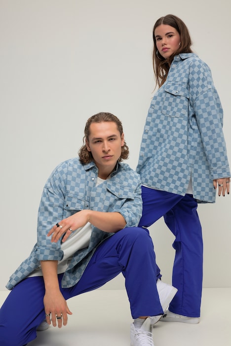 Jeanshemd, oversized, Karo Print, Langarm, Unisex