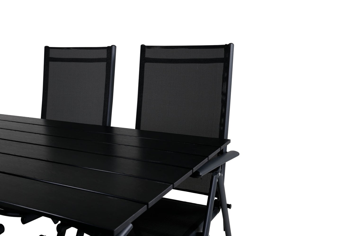 Denver tuinset: tafel (70x120cm) en 4 Break stoelen, zwart. 70 x 120 x 74 cm