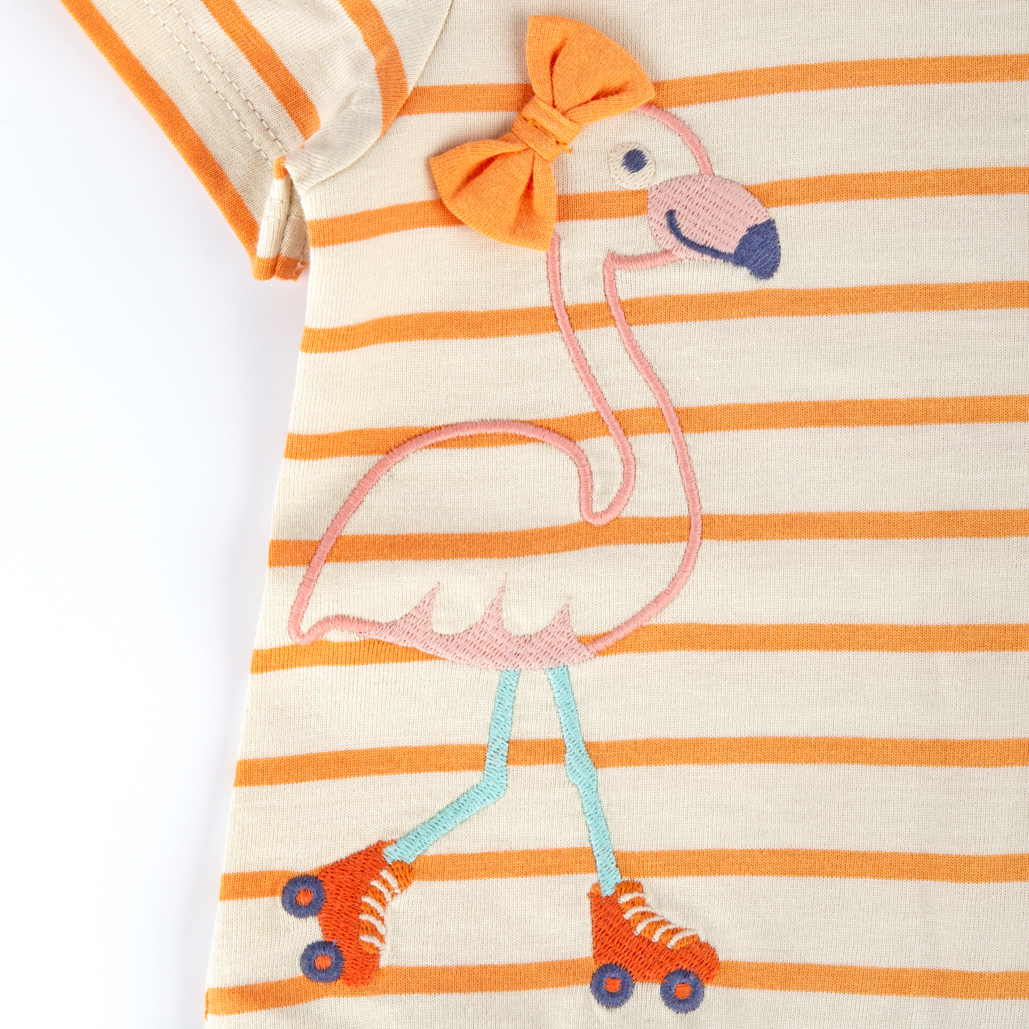Kurzarmkleid B - SKATING FLAMINGO gestreift in orange