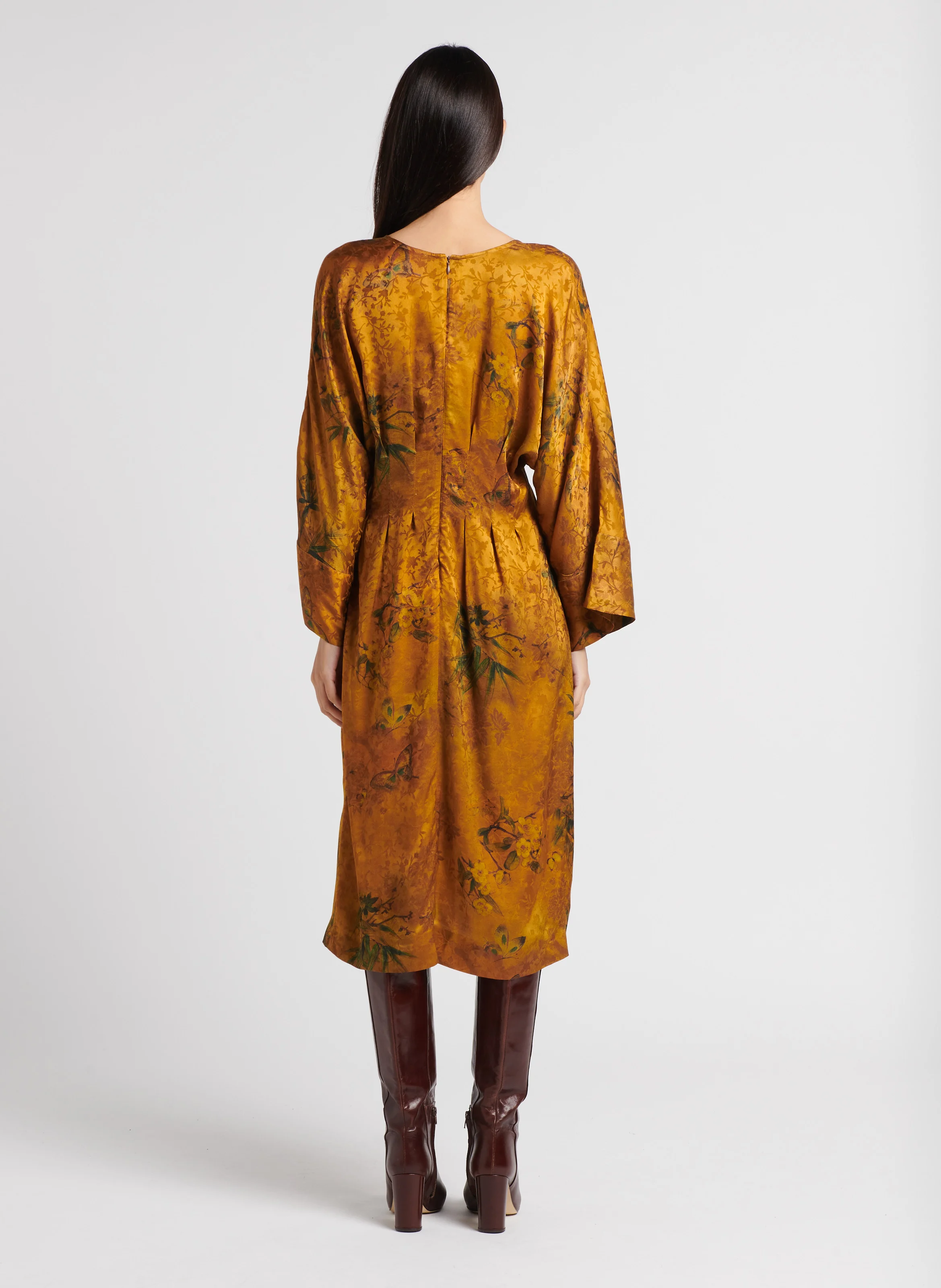 ROMI - Robe midi manches longues imprimée| Jaune