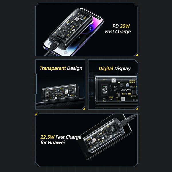(20W) 9000mAh USB C / USB A Powerbank Power Delivery Ladegerät inkl. USB C Ladekabel (10KCD18901) - Schwarz