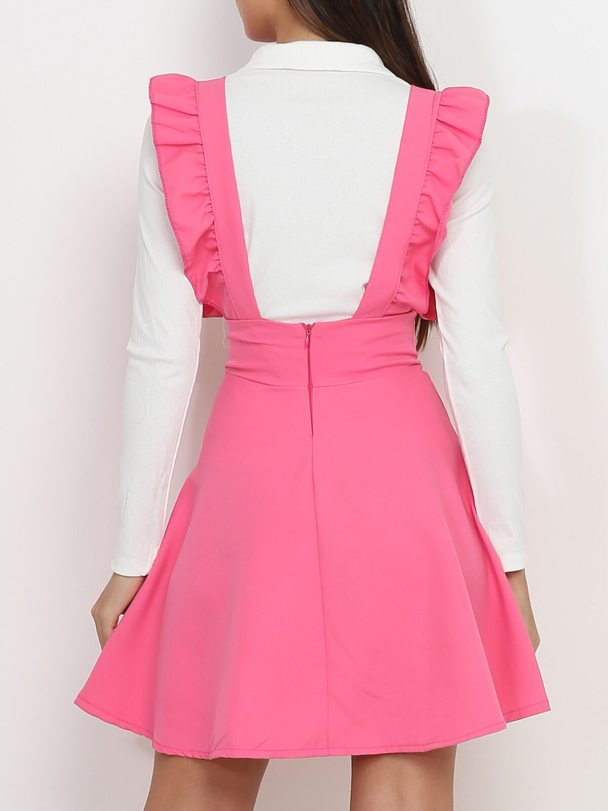 Robe chasuble à volants- Fuchsia