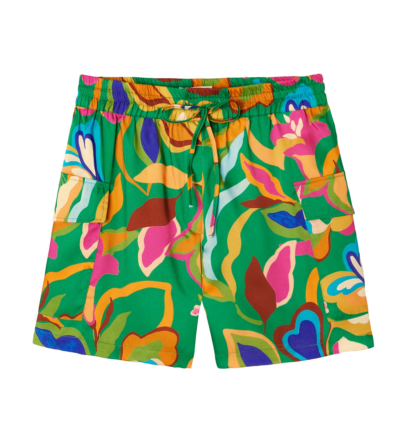 Short cargo en satin imprimé - Imprimé vert