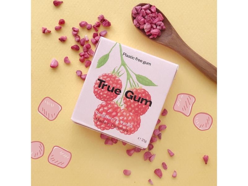True Gum Kaugummi Himbeere & Vanille 21 g Veganer und plastikfreier Kaugummi