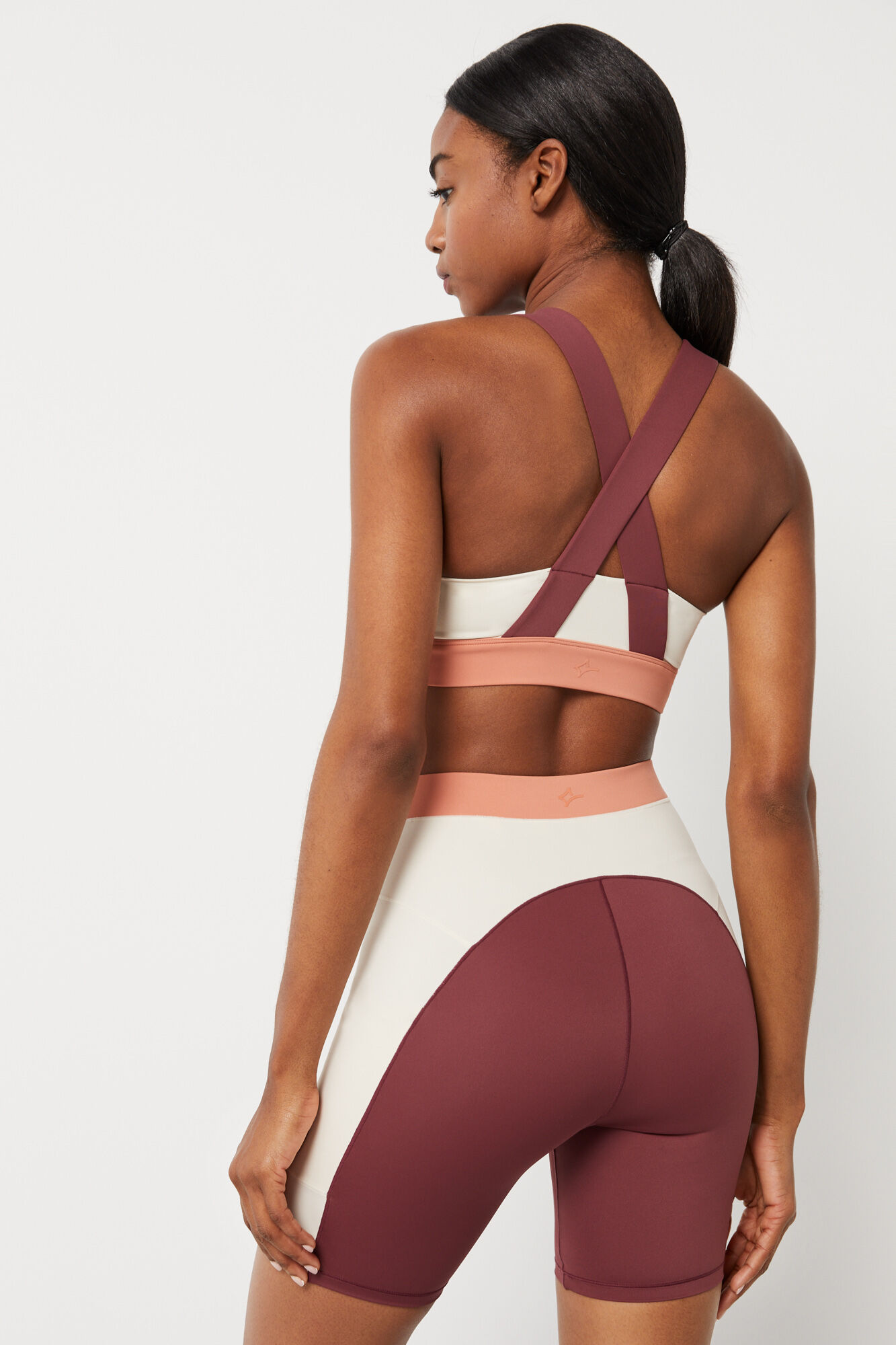 Calça de ciclismo 4D Stretch com blocos de cor bordô