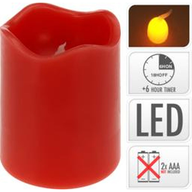 LED-Kerze - aus Echtwachs - ca. 7 x 9 cm - dunkelrot