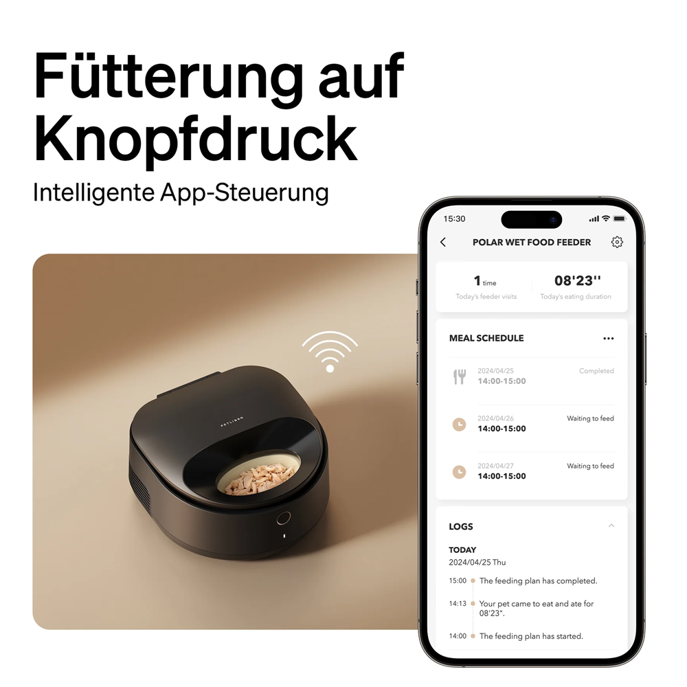 (3-fach) Polar Automatischer Haustier Futter Spender für Nassfutter inkl. / App Steuerung iOS/Android (PLAF109) - Schwarz