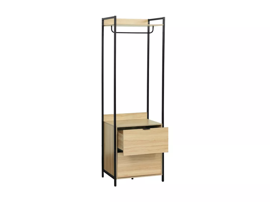 Module dressing noir avec 1 penderie. 2 tiroirs et 1 étagère. L 60 x P 48 x H 190 cm