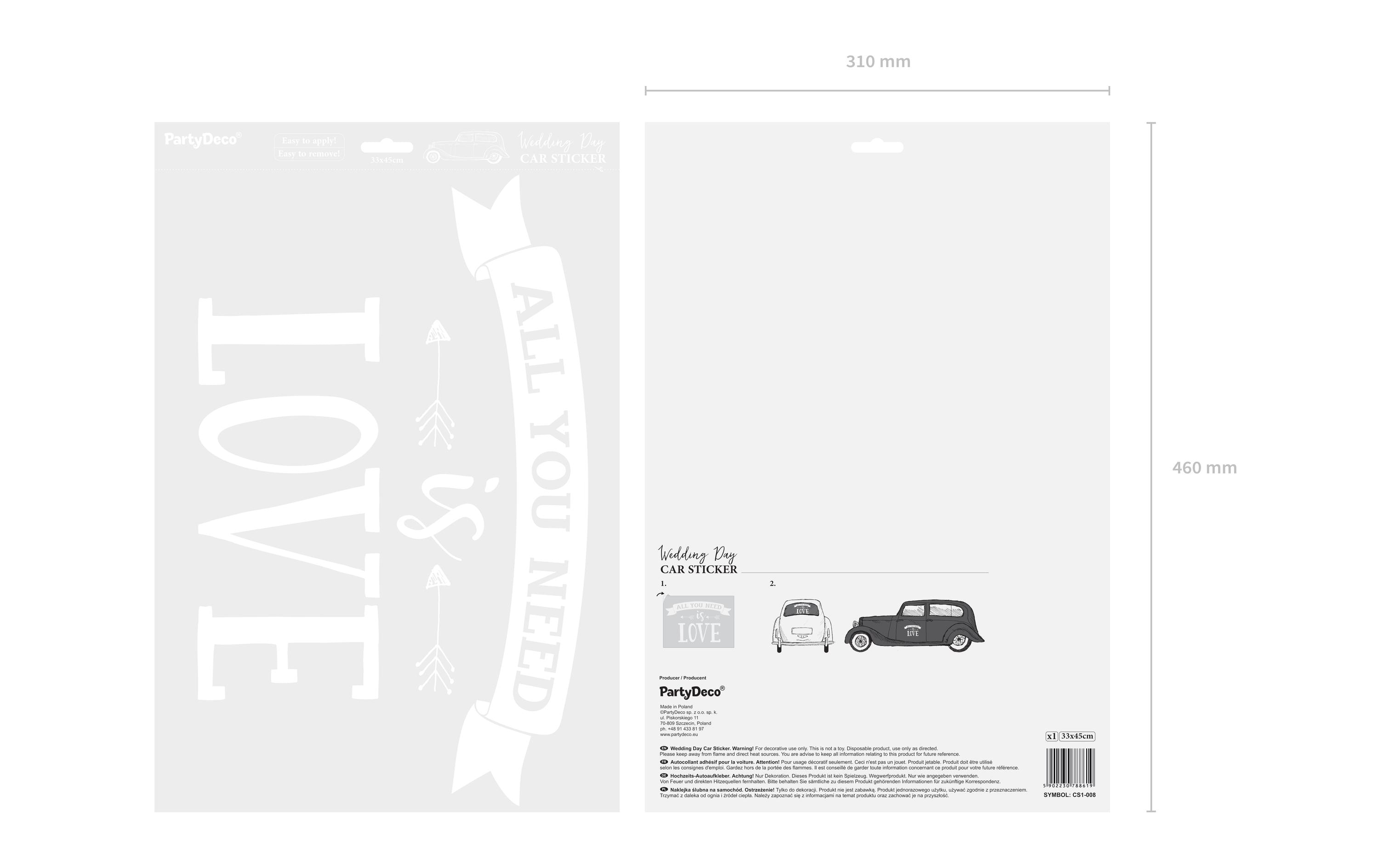 Hochzeitsaccessoire Auto Sticker 33 x 45 cm, WeissAutoaufkleber für die Hochzeit