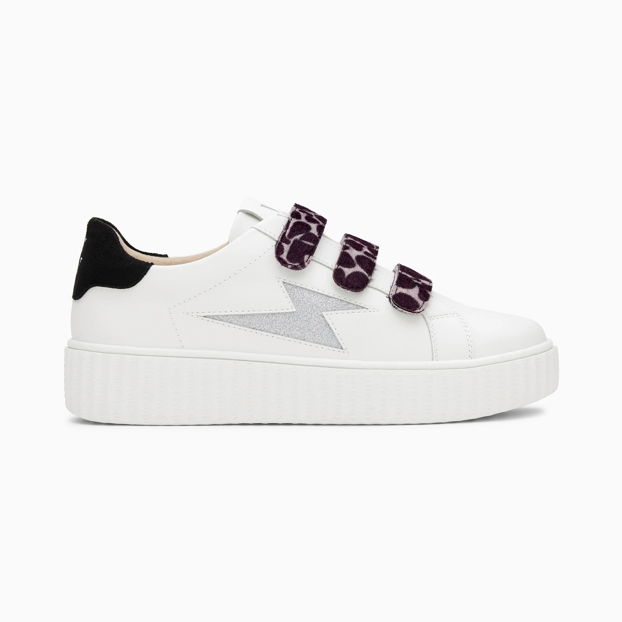 Sneakers-Baskets éclair Thaïs blanc et argent pailleté à scratchs