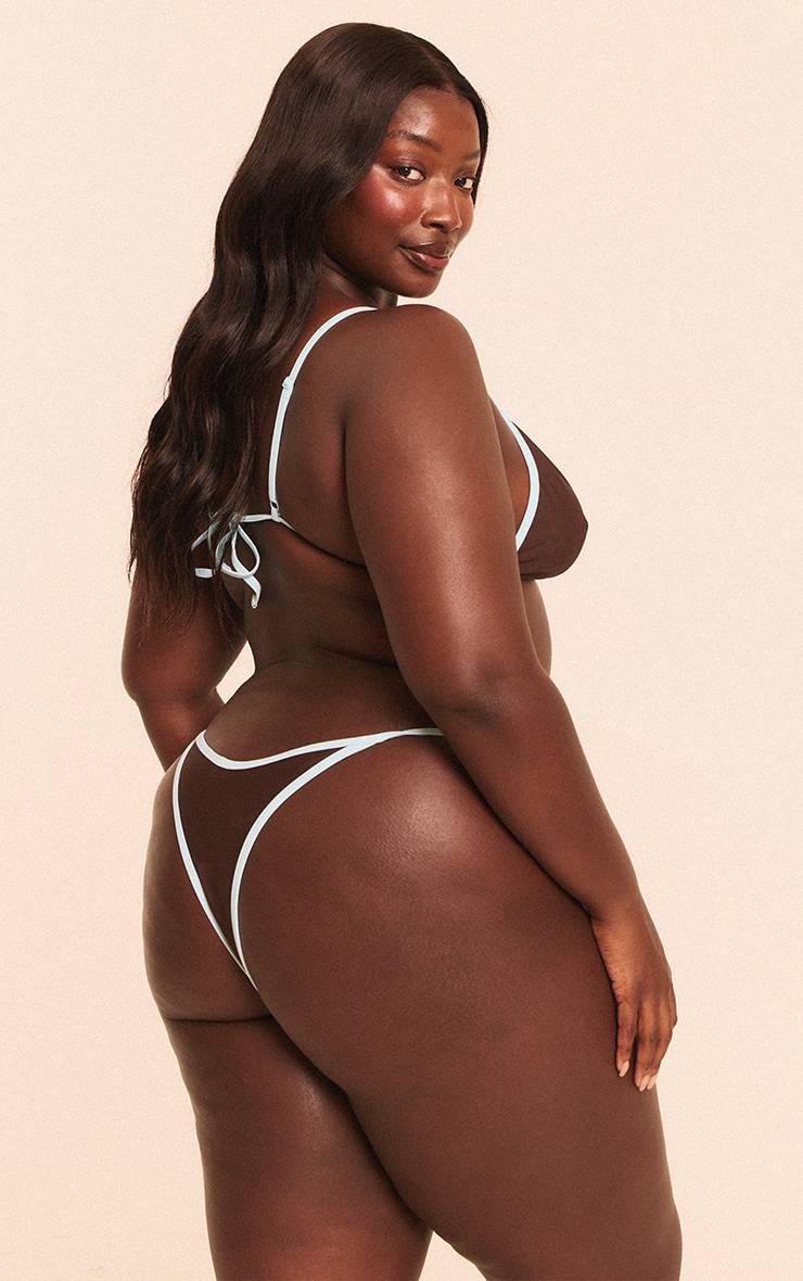 Chocolat Bas De Bikini Tanga À Liens Avec Bordure Contrastante Plus