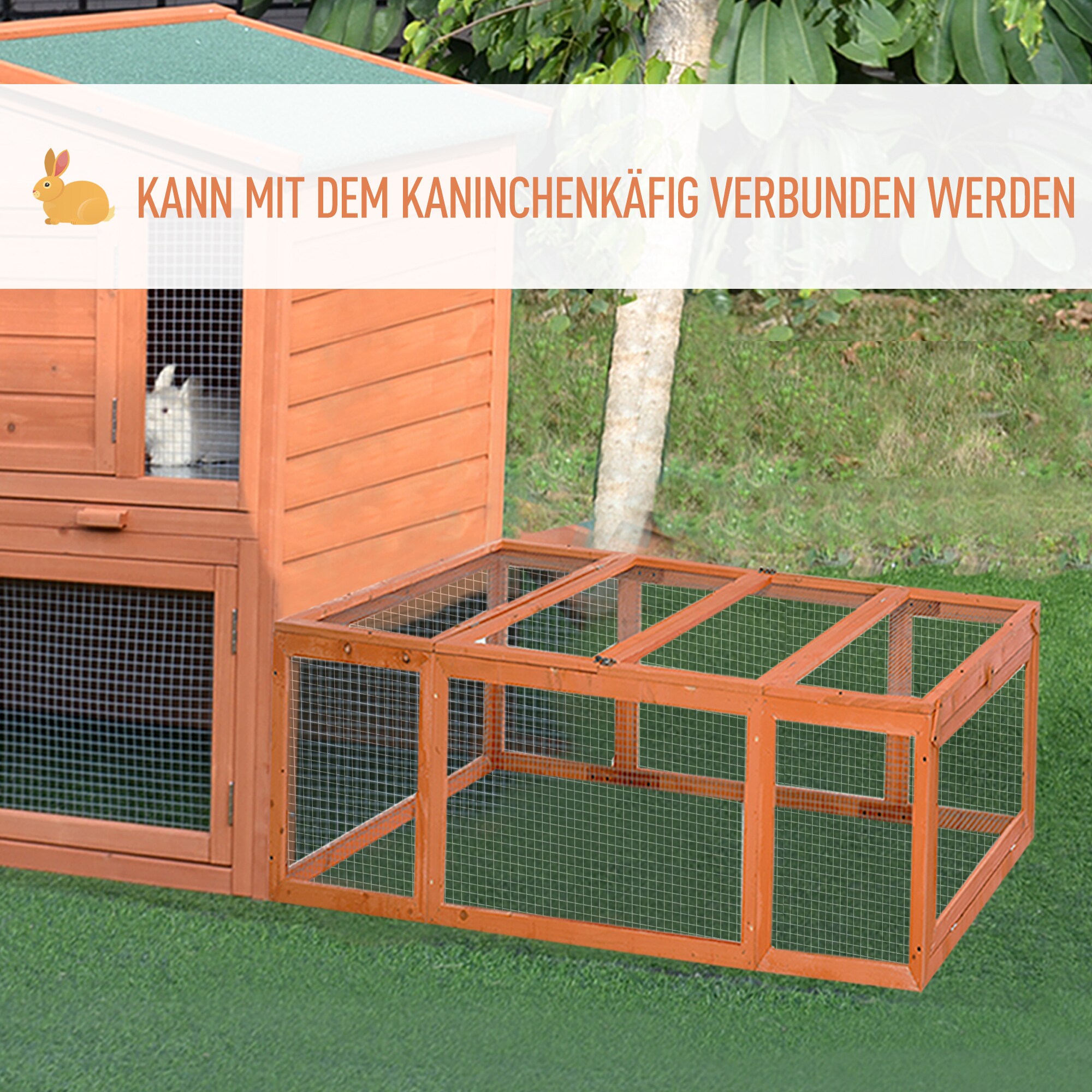 PawHut Freilaufgehege für Zwergkaninchen braun 180 x 90 x 48 cm (LxBxH)